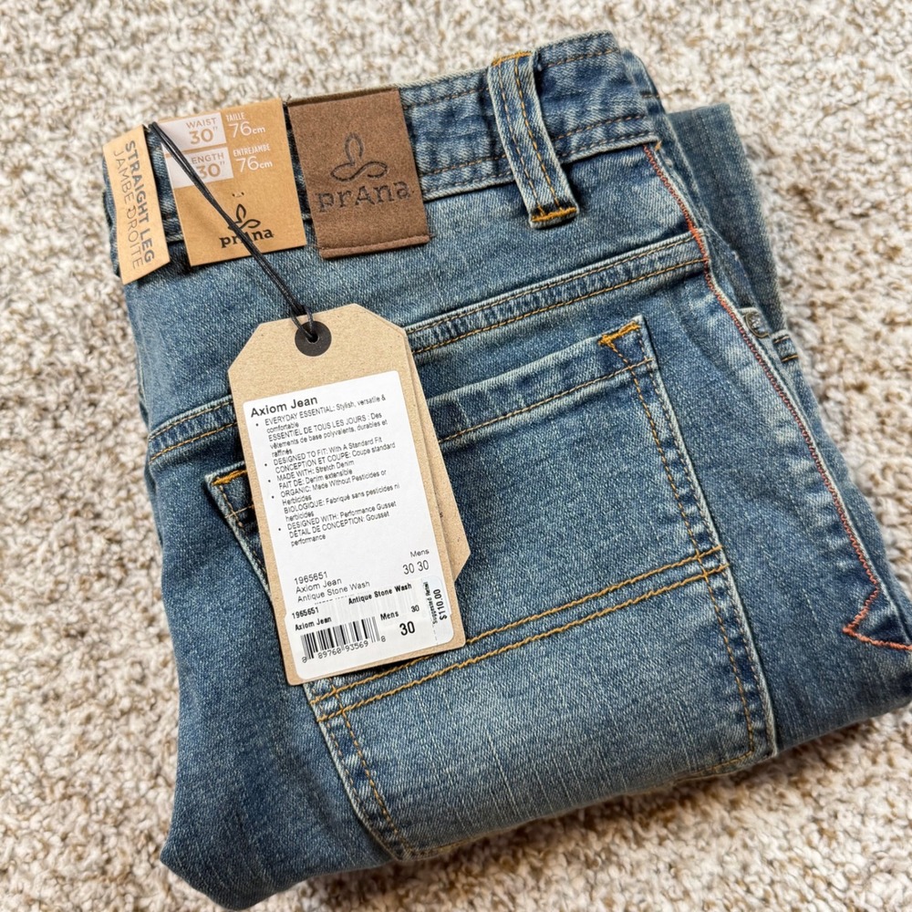 Prana Axiom Jean 30(32)x30 Antique Stone Wash Straight Leg Stretch Denim NEW